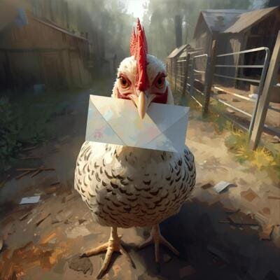 Huhn mit Briefumschlag